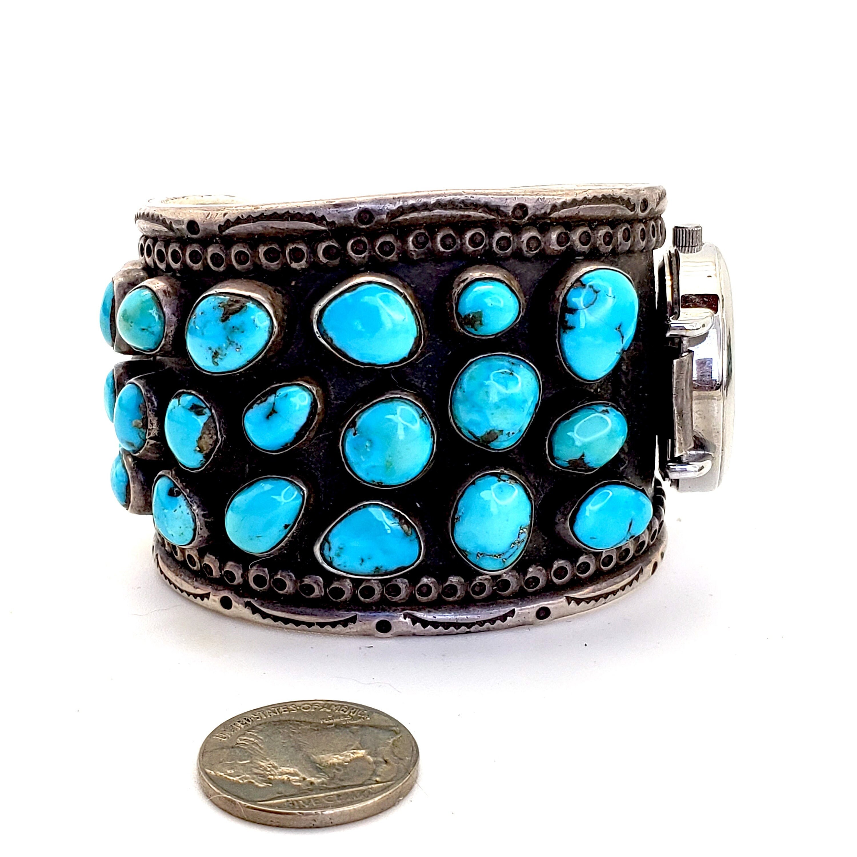 Jameson Lee Vintage Native American Navajo Blue Gem Turquoise Sterling Silver Bracelet Jameson Lee Vintage Native American Navajo Blue Gem Turquoise Sterling Silver Bracelet