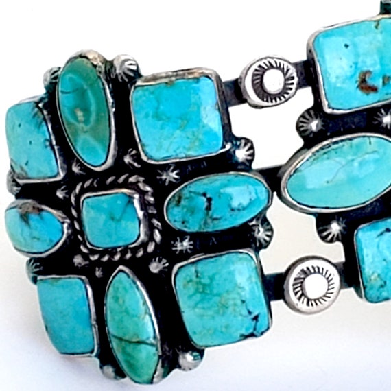 Massive 27 Stone 1950's Turquoise and Silver Brac… - image 3