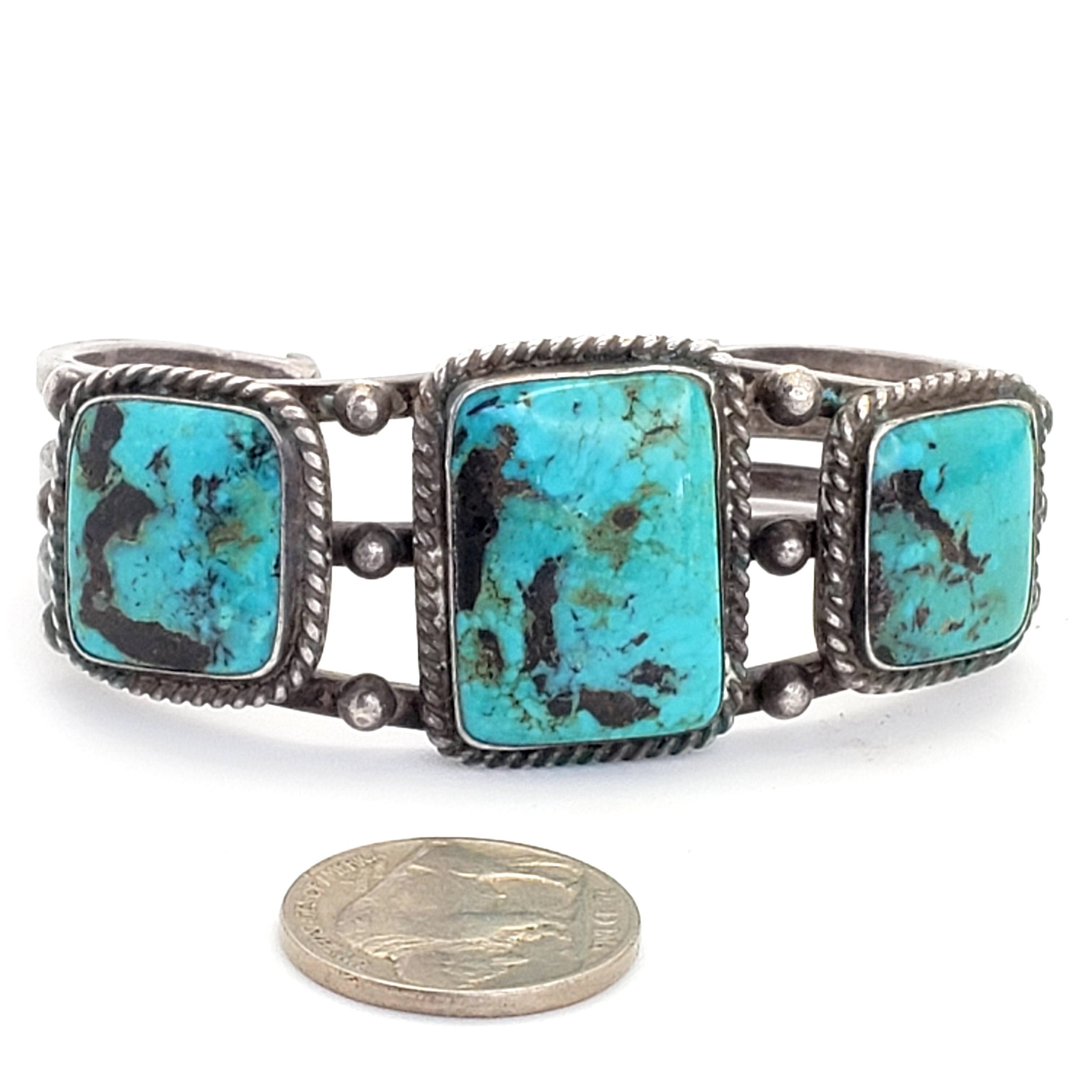 Expert Detailed Wide Vintage Navajo Old Kingman Turquoise Native American Jewelry Silver Garden Bracelet Expert Detailed Wide Vintage Navajo Old Kingman Turquoise Native American Jewelry Silver Garden Bracelet