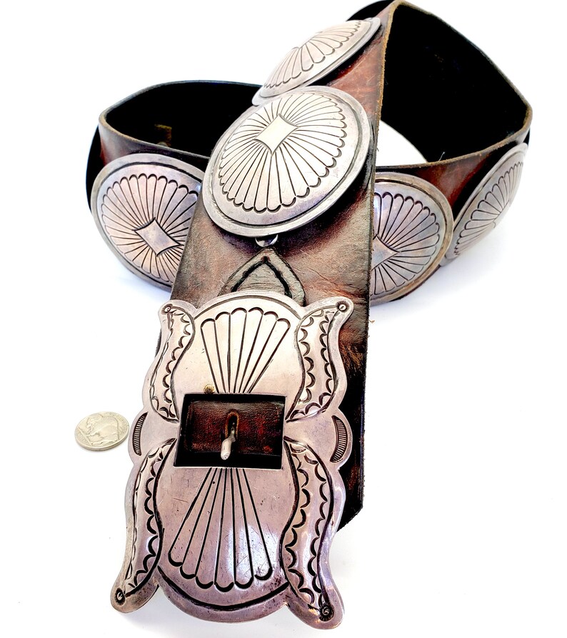 Massive Old 2nd Phase Style Navajo Concho Belt Native American Hand ...