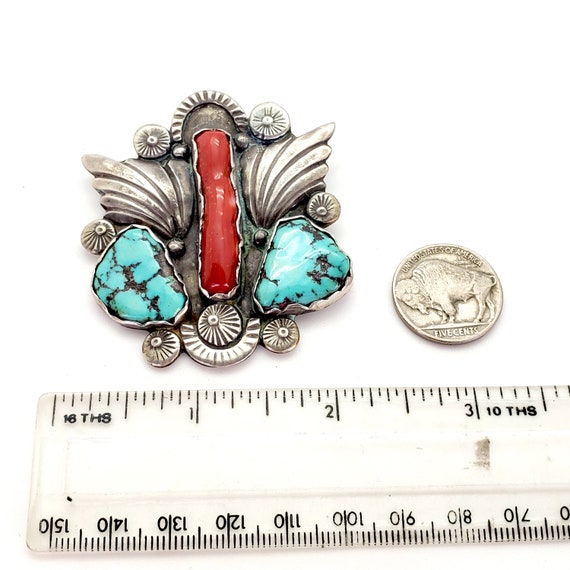 1940s Dan Simplicio Coral Turquoise Silver Pin Br… - image 7