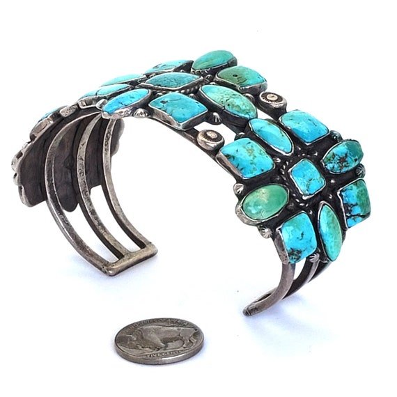 Massive 27 Stone 1950's Turquoise and Silver Brac… - image 4