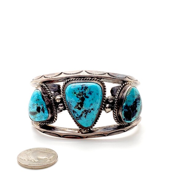 Heavy 100+ Grem Vintage Native American Navajo Old Morenci Turquoise Sterling Silver Bracelet Heavy 100+ Grem Vintage Native American Navajo Old Morenci Turquoise Sterling Silver Bracelet