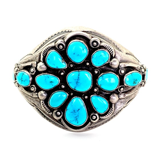 Heavy 100+ Grem Vintage Native American Navajo Old Morenci Turquoise Sterling Silver Bracelet Heavy 100+ Grem Vintage Native American Navajo Old Morenci Turquoise Sterling Silver Bracelet