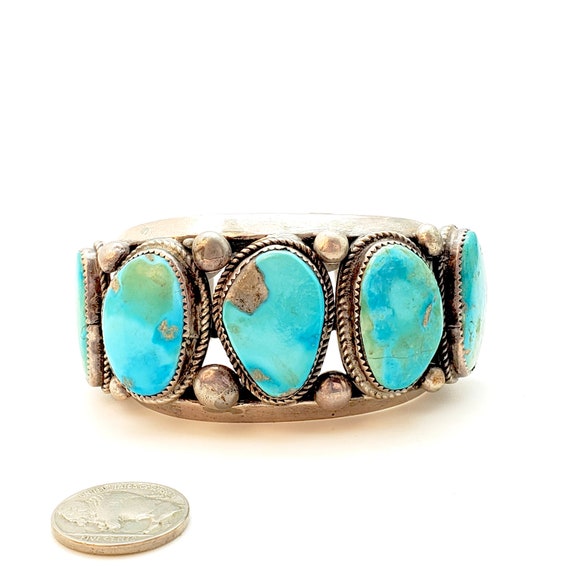 Hvy Vintage Navajo 5'stone Turquoise Native American Jewelry Silver Bracelet Hvy Vintage Navajo 5'stone Turquoise Native American Jewelry Silver Bracelet