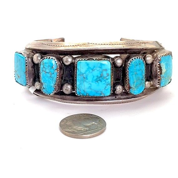 Native American Heavy Coin Navajo Turquoise Sterling Silver Bracelet Cuff Native American Heavy Coin Navajo Turquoise Sterling Silver Bracelet Cuff