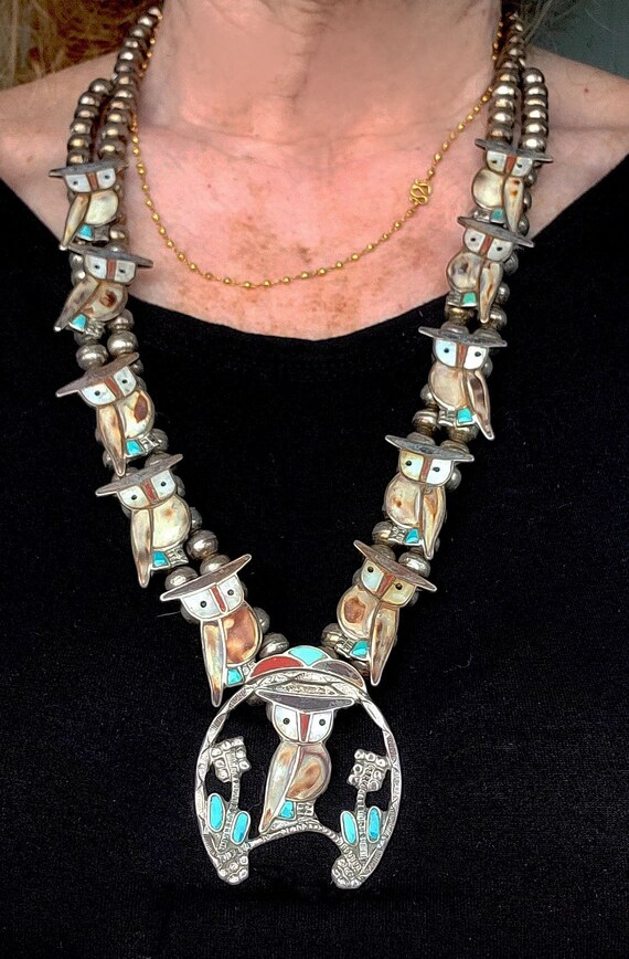 Wonderous Owls Zuni Inlay Shell Silver Turquoise … - image 6