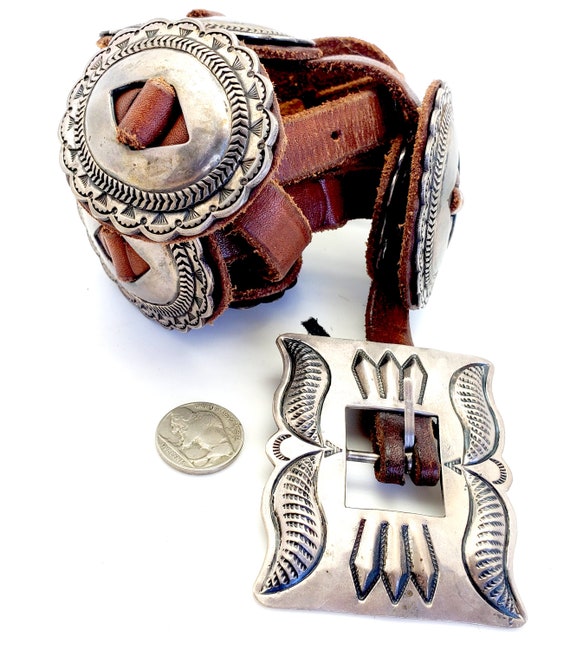 Classic Navajo Concho Silver Native American Hand… - image 2