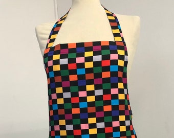 Multi Coloured Apron, Chequer Print, Made in UK, Apron for Women, Kitchen Gift, Cotton Apron, Mother's Day Gift