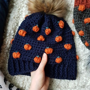 Pumpkin Beanie Crochet Pattern / Toddler to Adult Size / Fall Toque / Mini Pumpkins / Slouchy Beanie / PDF / Onestopwonders
