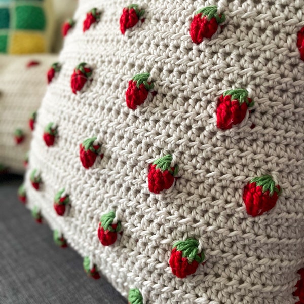 Modèle de crochet d'oreiller de fraise / modèle d'oreiller mignon et facile / oreiller de baie / DIY / OneStopWonders