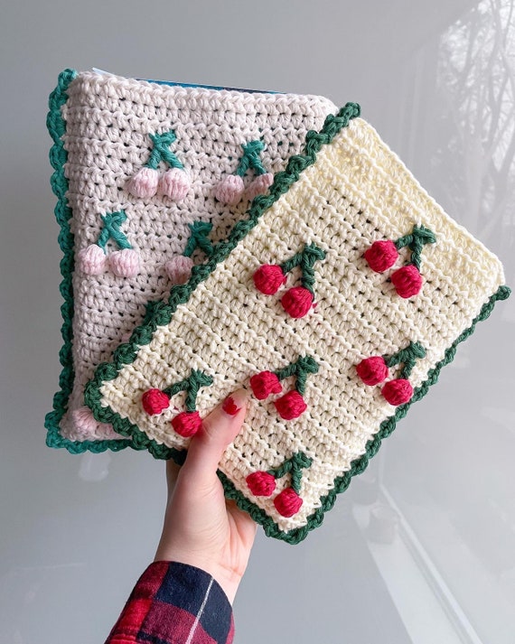 Cherry Book Sleeve Crochet Pattern / Crochet Book Cover / Digital Download  / PDF / Onestopwonders 