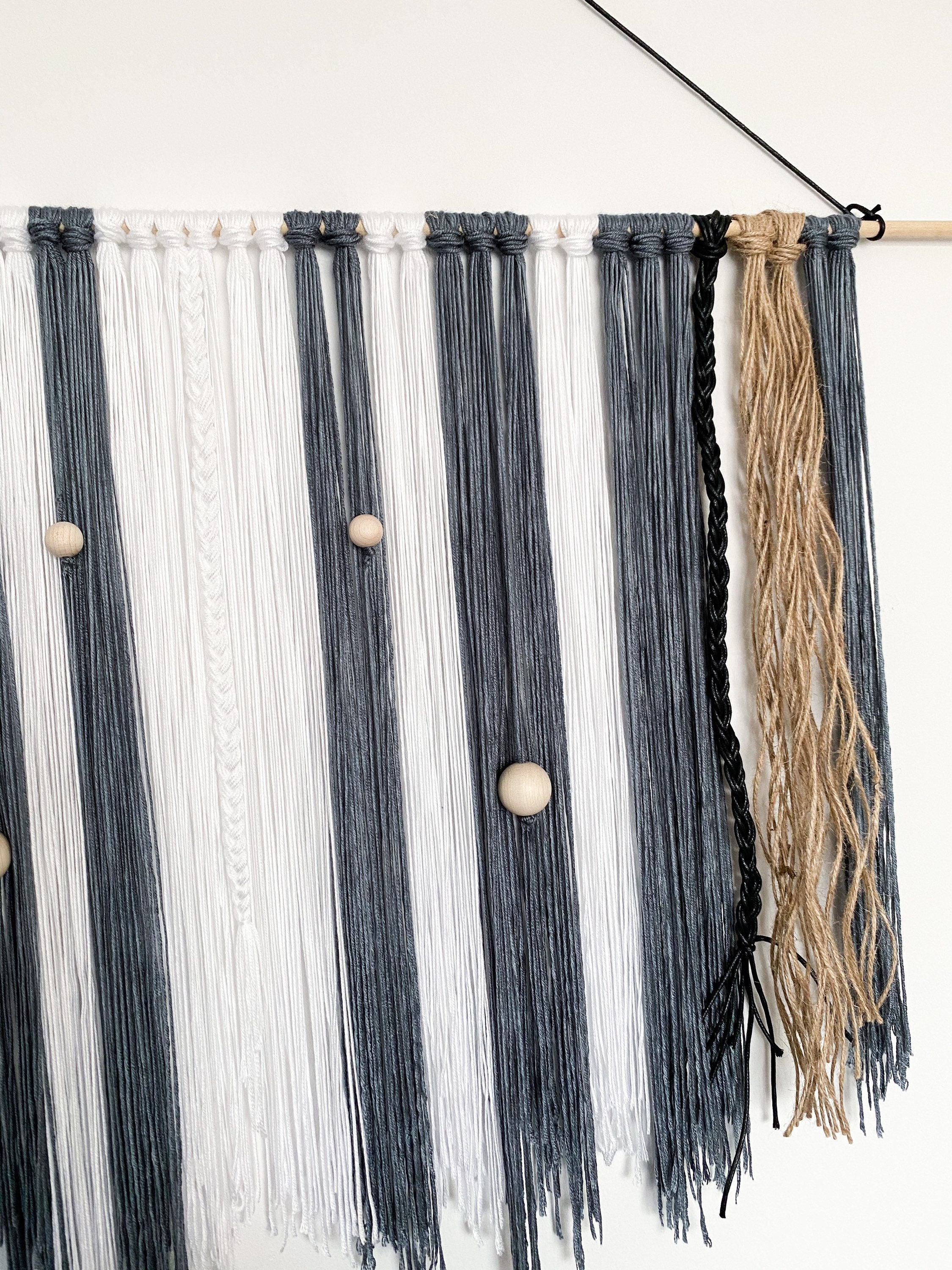 Wool and twine wall hanging grey white brown and black with Etsy