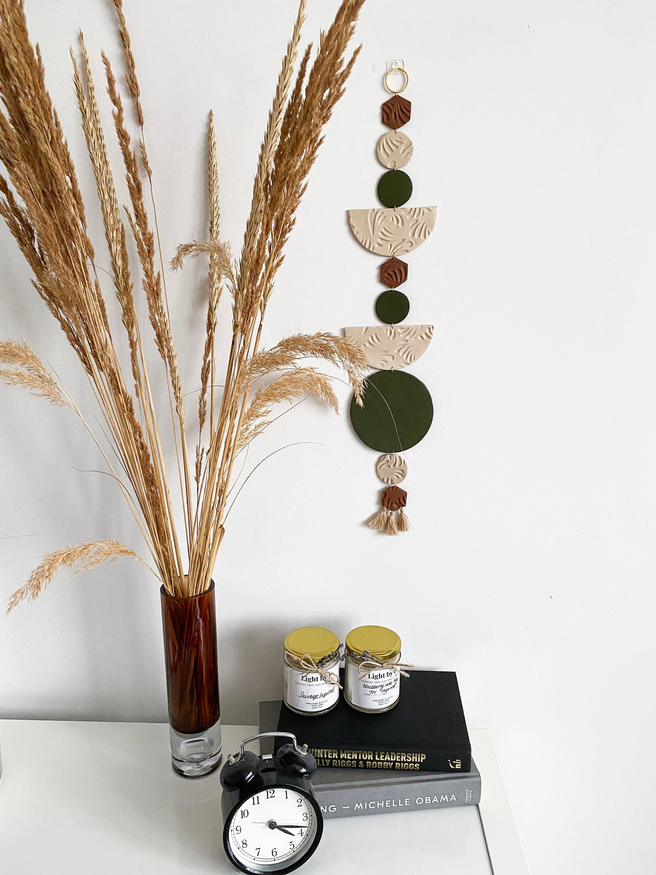 Accrochage Mural Beige Brun Vert Kaki en Argile Polymère, Ambiance Boho, Léger, Décoration Intérieur