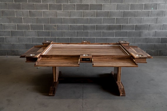 Handcrafted Hardwood Game Table With Fold Down Player Stations - Etsy