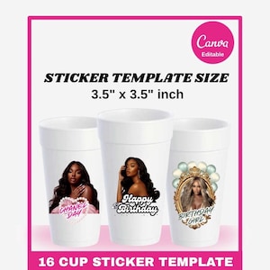 Cup Sticker Template, Editable Party Cup Template Customizable Styrofoam Cup Design, Cup Sticker Template, Custom Party Cups
