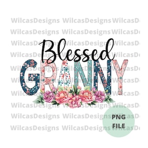 祝福されたおばあちゃん PNG、花柄プリント、キリスト教昇華デザイン、水彩画の花、デジタルダウンロード、即時ダウンロード
