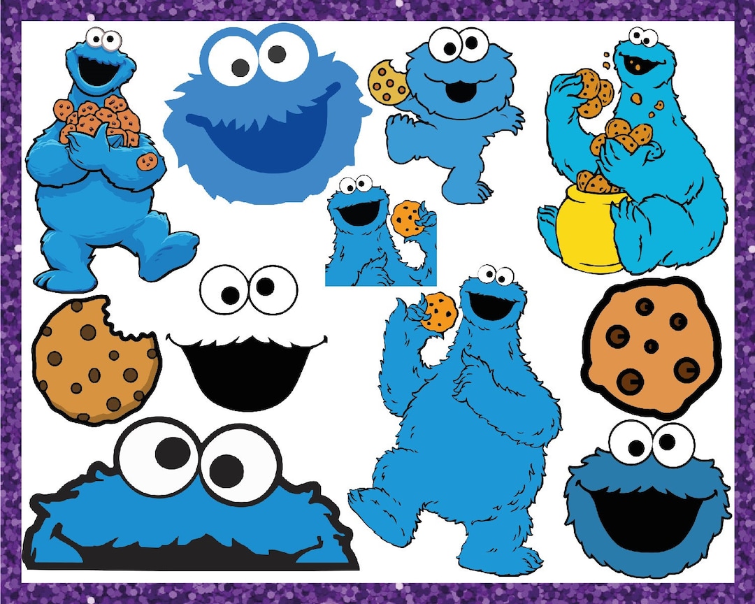 Cookie Monster Face Vector, Sticker Clipart Cartoon Icon Of A