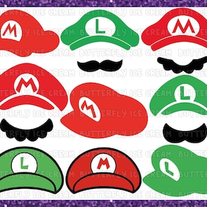 Mario svg, Mario Hat svg, Luigi hat svg, luigi svg, Mario e luigi hats svg, Mario face, arquivos de corte de cabeça de Luigi, Mario bros svg