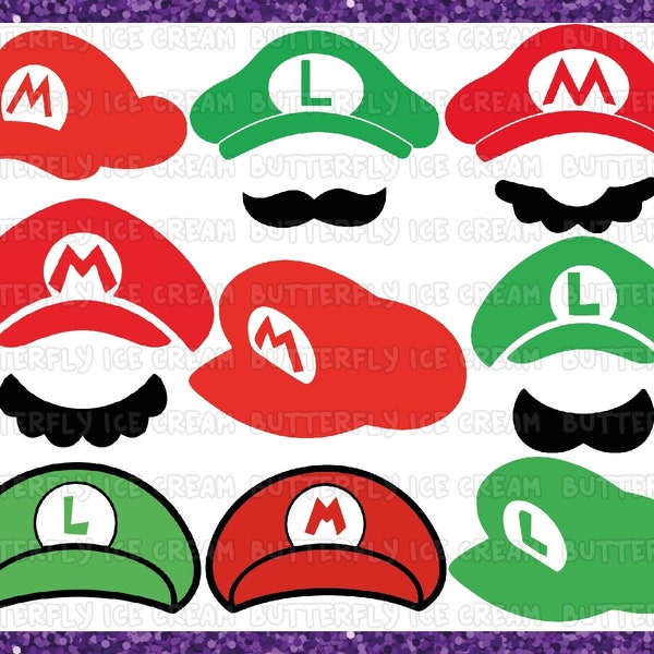 Mario svg, Mario Hat svg, Luigi hat svg, luigi svg, Mario et luigi hats svg, Mario face, Luigi tête coupée fichiers, Mario bros svg