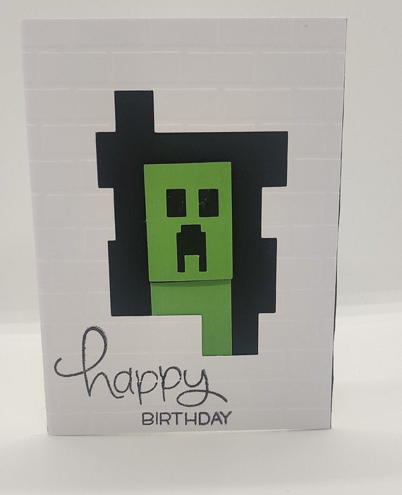 Minecraft Creeper Birthday Card Gaming Card Video Game | Etsy