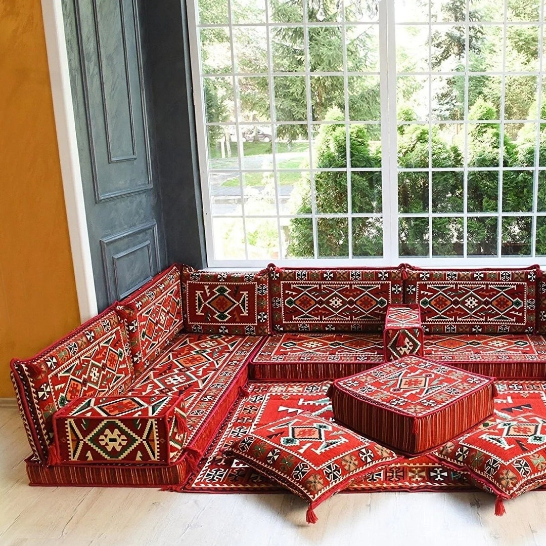 Red Floor Sofa, Sectional Sofa, Floor Cushion Daybed, Arabic Sofa