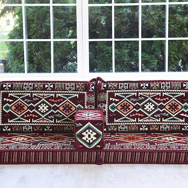 Claret Bodensofa, Anbausofa, Bodenkissen, Tagesbett, Arabisches Sofa, Einzigartiges Kissen, Kelim Kissen, Boden Couch, Leseecke