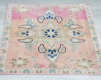 Quadratischer türkischer Teppich, Türmatte, Schrankteppich, Badteppich, Handgeknüpfter Teppich klein, E6007 3,6 x 1,6 Fuß, Perserteppich, kleiner Teppich