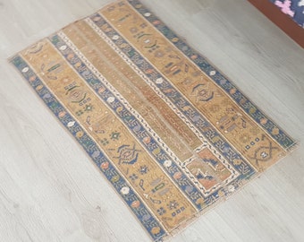 Bunter persischer Teppich - Vintage Teppich Läufer - 78 x 51 cm - E115