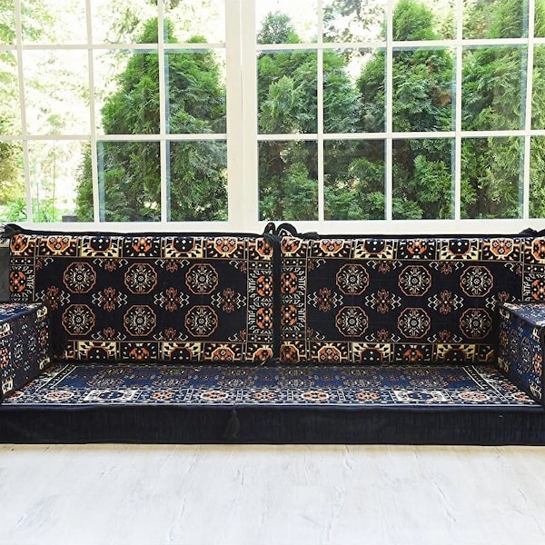Dark blue Floor Sofa, Sectional sofa, Floor Cushion Daybed, Arabic Sofa, Unique Cushion, Kilim Cushion, Floor Couch, Reading Nook