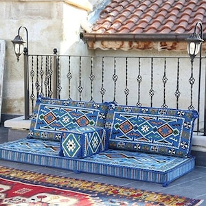 Blue Floor Sofa, Sectional sofa, Floor Cushion Daybed, Arabic Sofa, Unique Cushion, Kilim Cushion, Floor Couch, Reading Nook