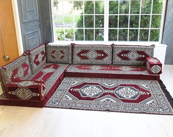 Bodensofa im arabischen Stil, Schnittsofa, Bodenkissen-Tagesbett, arabisches Sofa, einzigartiges Kissen, Kelimkissen, Bodencouch,