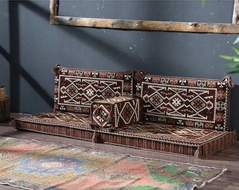 Classic Brown Floor Sofa, Sectional sofa, Floor Cushion Daybed, Arabic Sofa, Unique Cushion, Kilim Cushion, Floor Couch, Reading Nook