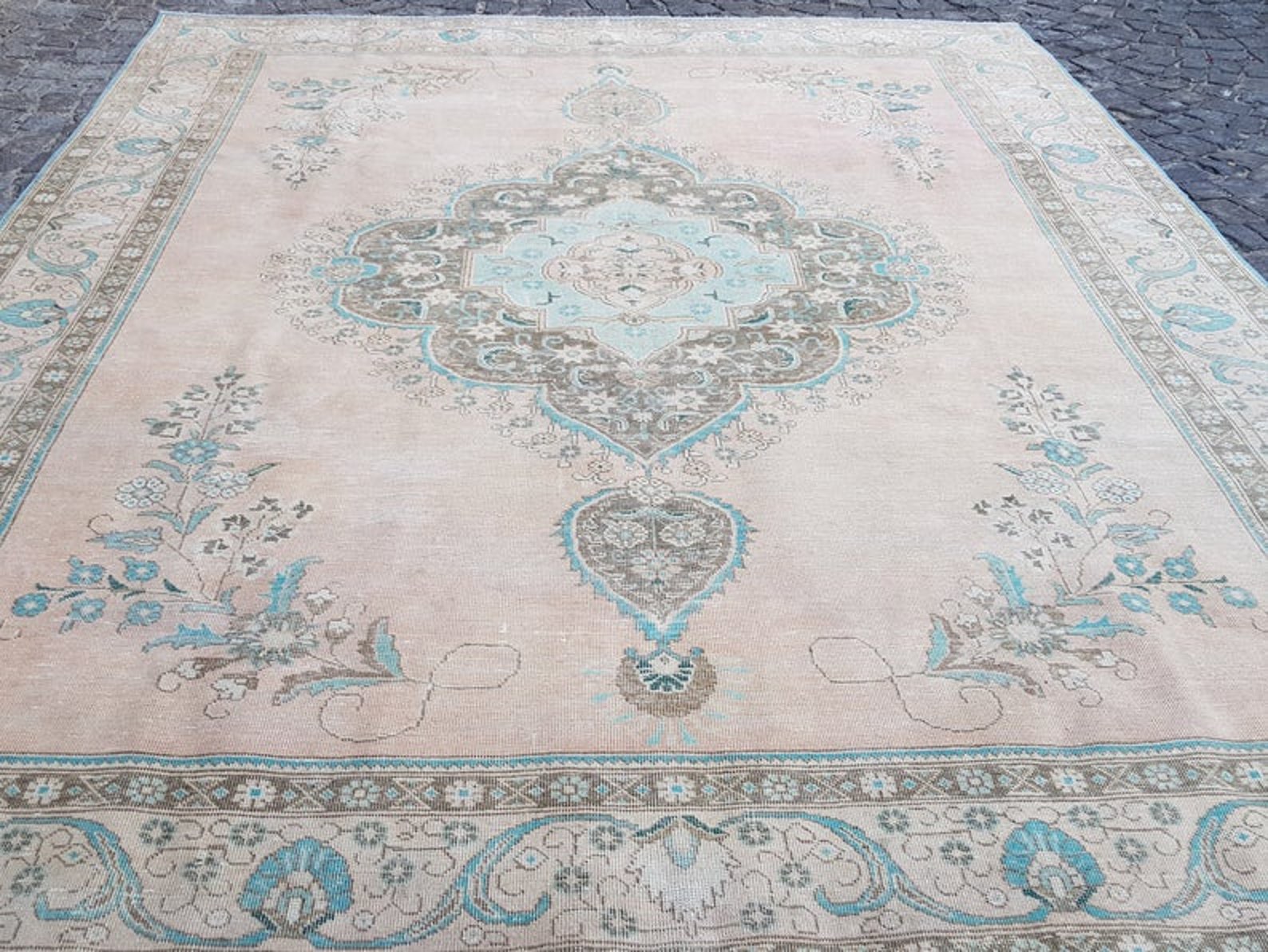 Oversize Turkish Rug Muted Blue Pink Color Rug Vintage Rug Etsy