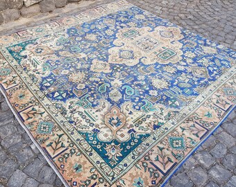 Blue Persian Rug , Rugs for Dining room , rug for livingroom , turkish rug , pink rug 262 x 273 cm  9 x 8.6 feet