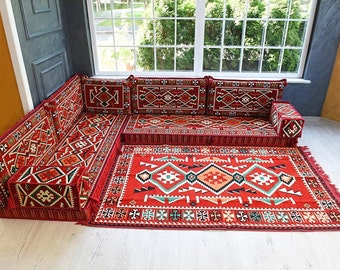 Dark Red Floor Sofa, Sectional sofa, Floor Cushion Daybed, Arabic Sofa, Unique Cushion, Kilim Cushion, Floor Couch, Reading Nook