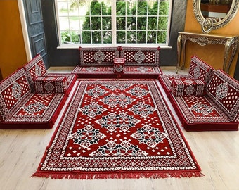 Red Floor Sofa, Sectional sofa, Floor Cushion Daybed, Arabic Sofa, Unique Cushion, Kilim Cushion, Floor Couch, Reading Nook