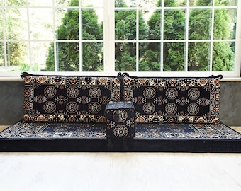 Navy Blue Floor Sofa, Sectional sofa, Floor Cushion Daybed, Arabic Sofa, Unique Cushion, Kilim Cushion, Floor Couch, Reading Nook