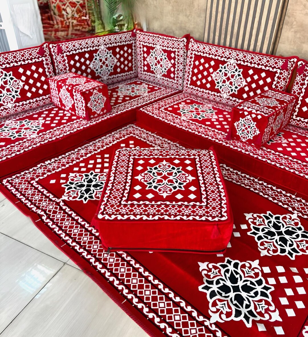 L Shape Floor Sofa, FILLED Sofa Cushion Set Decorating Your Living Room, Bedroom, Terrace ...