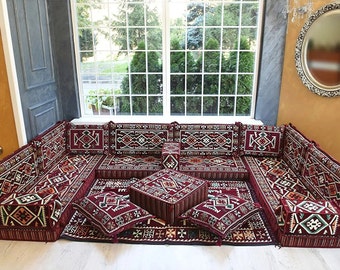 Conjunto de sofás de piso, sofá seccional, sofá cama con cojín de piso, sofá de patio, cojín único, cojín Kilim, sofá de piso, rincón de lectura