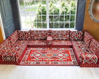 Floor Loveseat Sofa, Sectional sofa, Floor Cushion Daybed, Arabic Sofa, Unique Cushion, Kilim Cushion, Floor Couch, Reading Nook Seating set