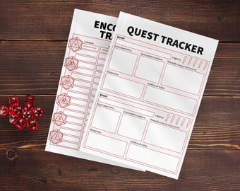 DnD Dungeon Master's Quest and Encounter/Initiative Trackers ll Printable or Fillable PDF (2 pages)