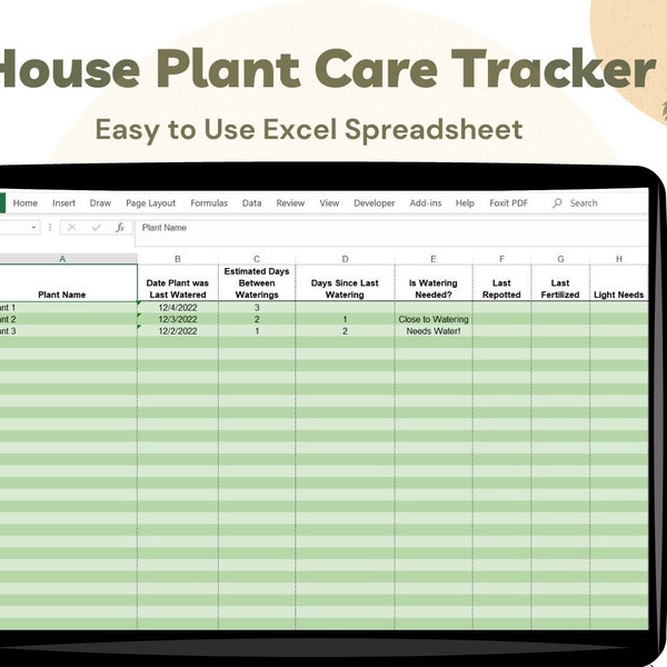 House Plant Watering Tracker. Plant Cactus and Succulent Journal. Botanical Log. Easy to Use Excel Spreadsheet