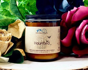 Haunted Beeswax Candle Essential Oil Aromatherapy Candle Non-Toxic Handpoured Beeswax Candle Natural Wood Wick Candle New Home Gift Idea