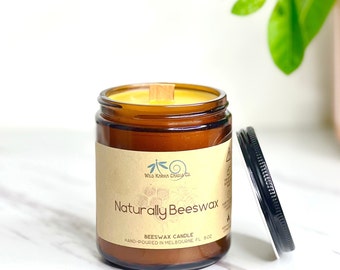 Beeswax Candle | Pure Beeswax and Pure Essential Oils | Nontoxic and Clean Burning | Natural Wood Wick Candle | Naturally Beeswax