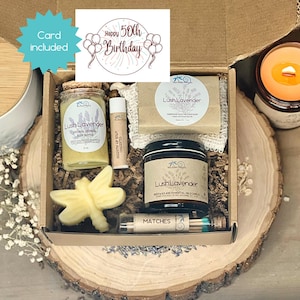 Happy 50th Birthday Lavender Oatmeal Gift Box Aromatherapy Spa Gift Set for Relaxation Self Care Essential Oils Gift with 50th Birthday Card