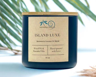 Beeswax Candle with Wood Wick Long Lasting Non-Toxic Island Luxe Candle Natural Spring Home Fragrance Scented Essential Oil Candle Gift