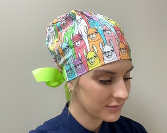 Llama Print Scrub Cap: Cotton Doctor Nurse Hat