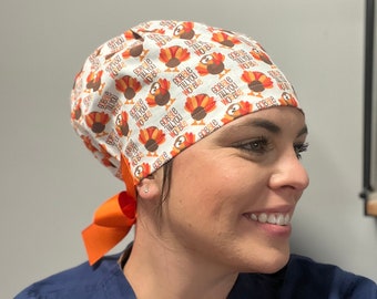 Gobble Till You Wobble Thanksgiving Scrub Cap: Funny Turkey Nurse Cap