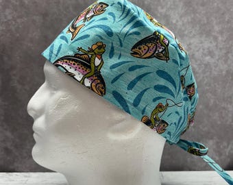 Rodeo Frogs Scrub Cap: Bronc, Bullfrog, Fly Fishing, Cowboy